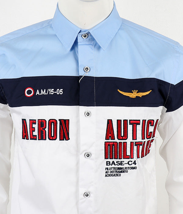 Aeronautica Militare Shirt |Sky Blue Navy Blue White