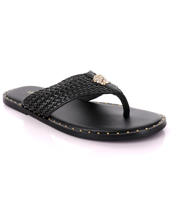 Medusa Twill Weave Men's-Stone Embellished Thong slipper|Black