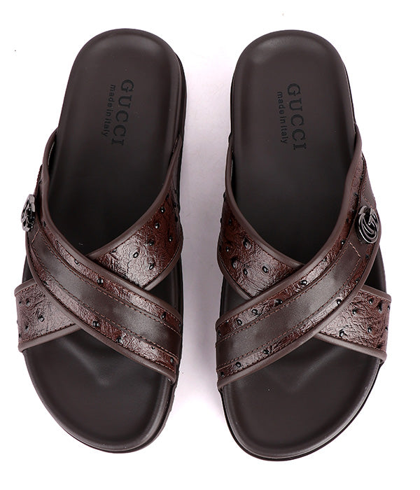 GG Logo Gucci Crisscross Slippers| Coffee