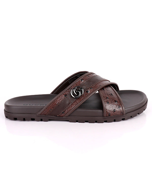 GG Logo Gucci Crisscross Slippers| Coffee