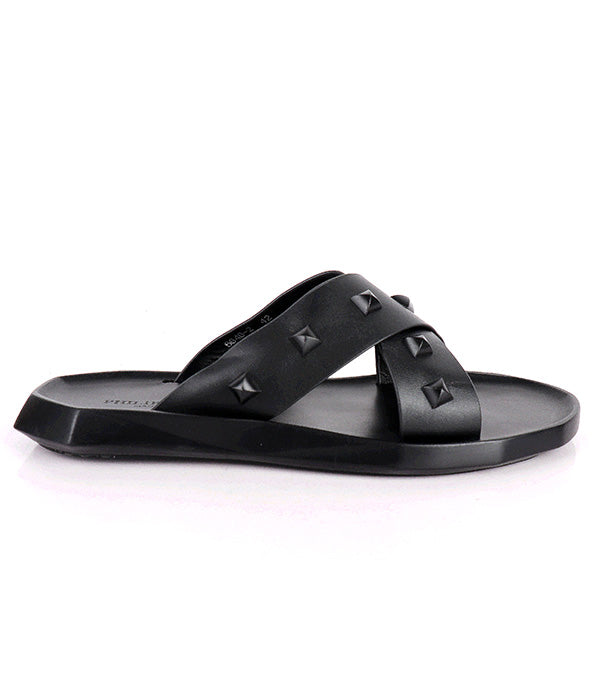 P.Plein Studded Crisscross Cover Slides|Black