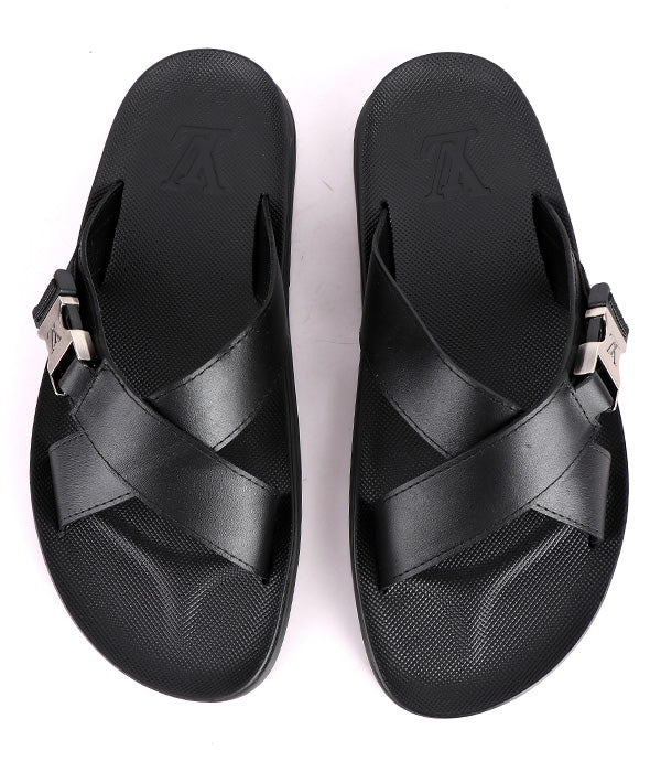 Simple Buckle Crisscross Cover Slide|Black