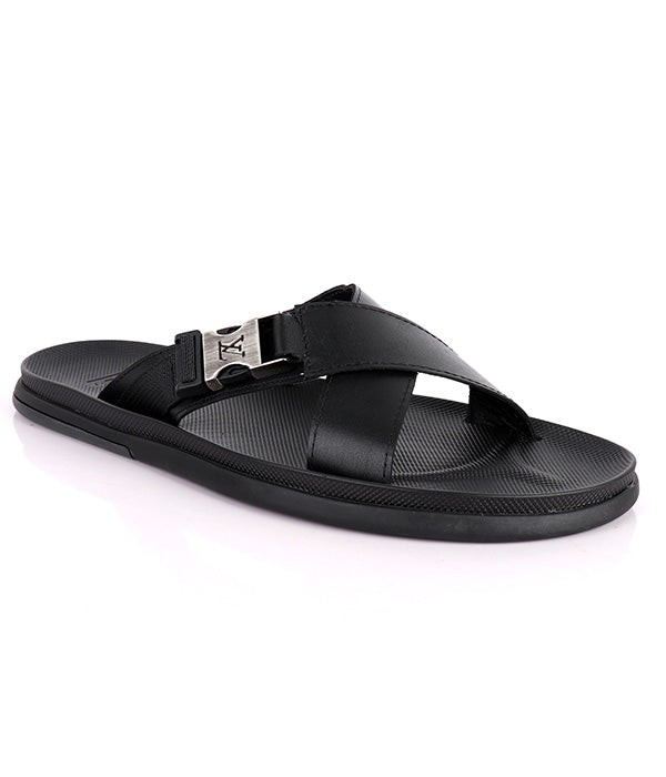 Simple Buckle Crisscross Cover Slide|Black