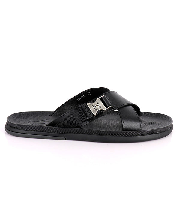 Simple Buckle Crisscross Cover Slide|Black