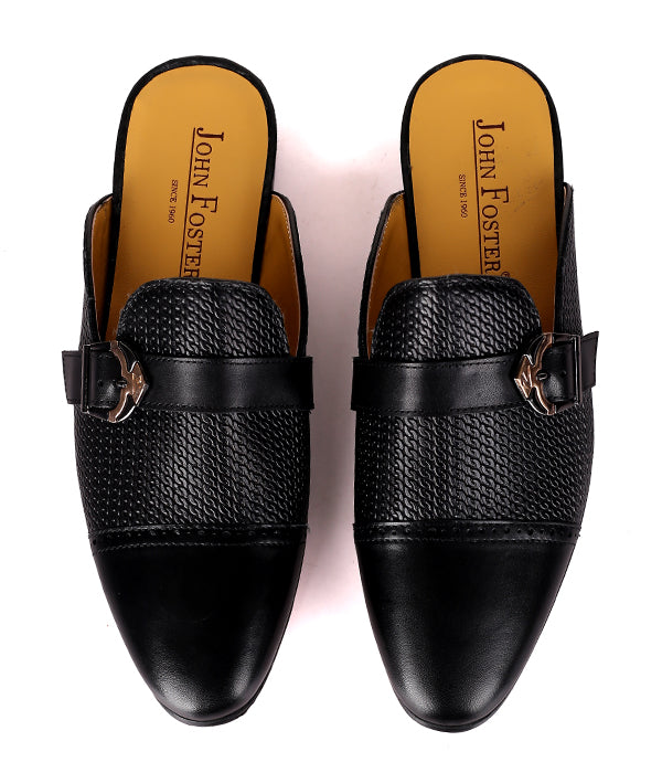 John Foster Buckled Men's Leather Mules|Black