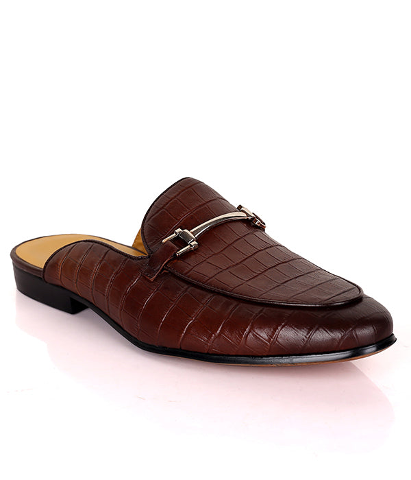 John Foster Crocs Design Horsebit Leather Shoe|Brown