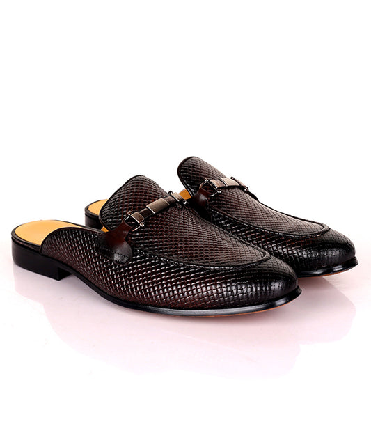 John Foster Woven Horsebit Leather Mules|Coffee