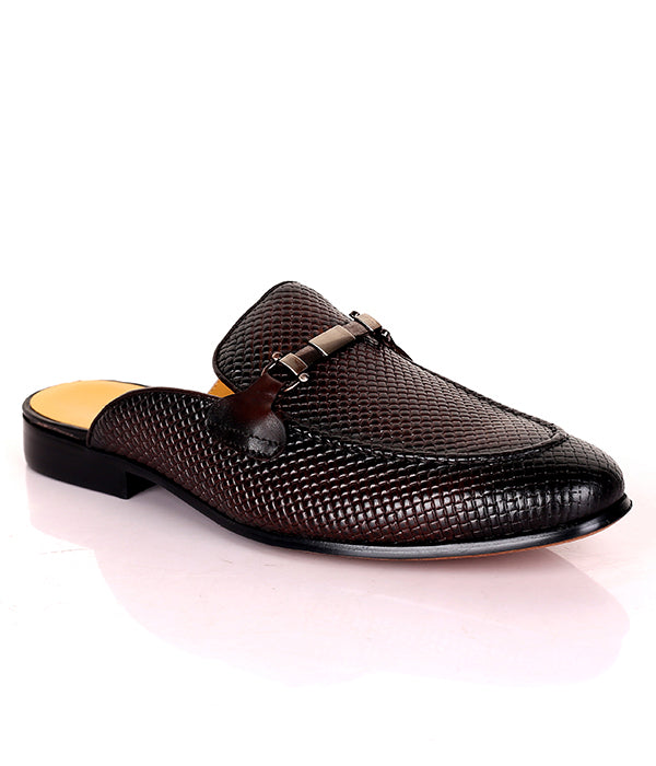 John Foster Woven Horsebit Leather Mules|Coffee