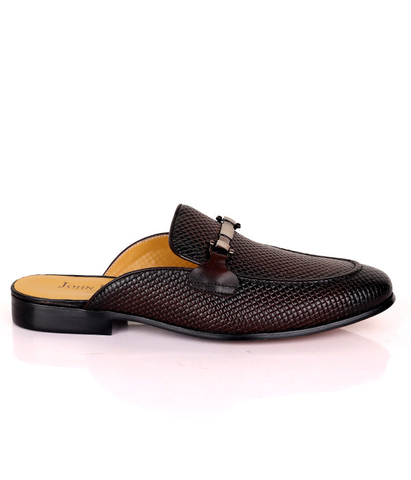 John Foster Woven Horsebit Leather Mules|Coffee