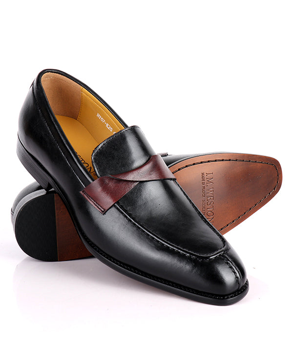 J. M Weston Simple Plain Loafers| Black Oxblood
