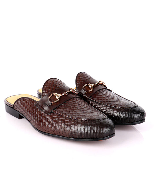 John Foster Woven Horsebit Leather Mules|Brown