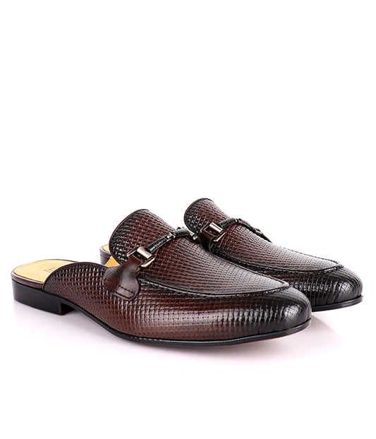 John Foster Woven Horsebit Leather Mules|Coffee-Brown