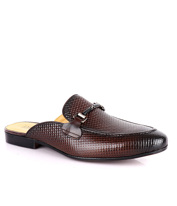 John Foster Woven Horsebit Leather Mules|Coffee-Brown