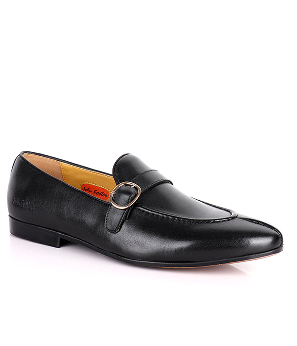 John Foster Plain Leather Buckled Men's Shoes|Black