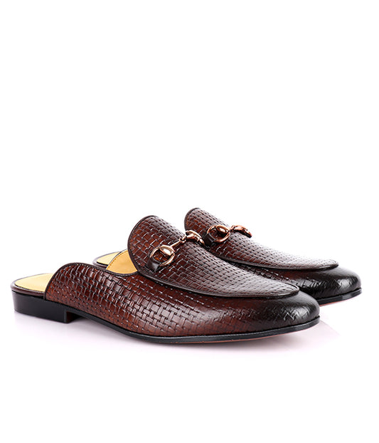 Woven John Foster Horsebit Leather Mules|Coffee
