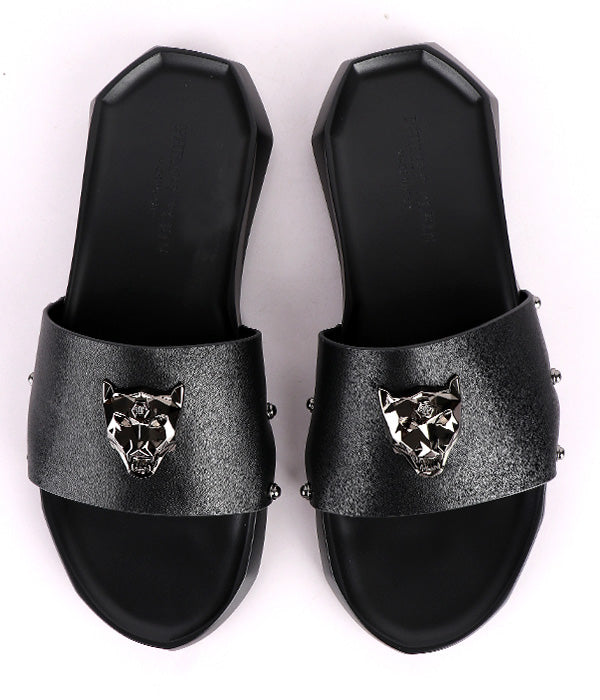 P.Plein Styled Footbed Cover Slide|Black