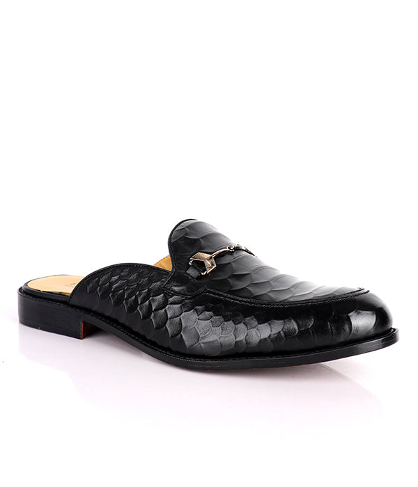 John Foster Croc Horsebit Mules|Black