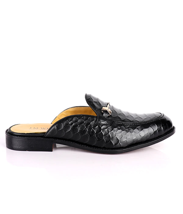 John Foster Croc Horsebit Mules|Black