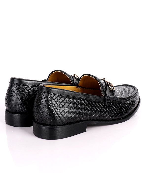 John Weston  Woven Horsebit Leather Men's Shoes|Black