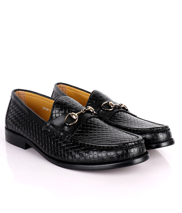 John Weston Woven Horsebit Leather Men's Shoes|Black