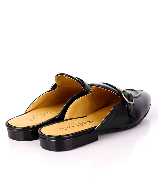 John Foster Buckled Leather Men's Mules|Black