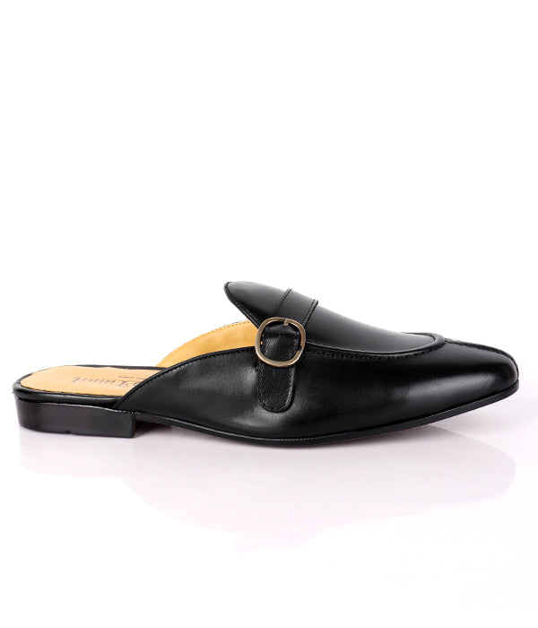 John Foster Buckled Leather Men's Mules|Black