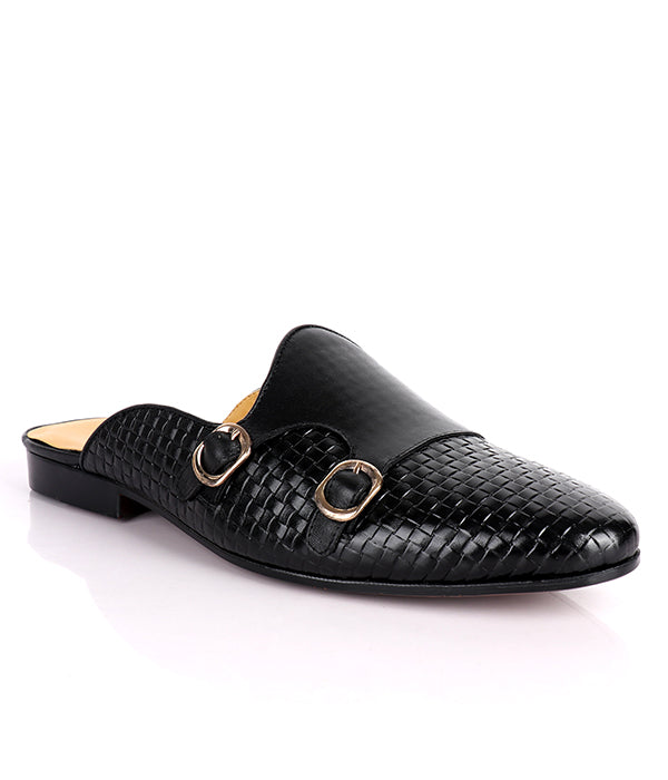 John Foster Woven Monk Strap Leather Mules|Black