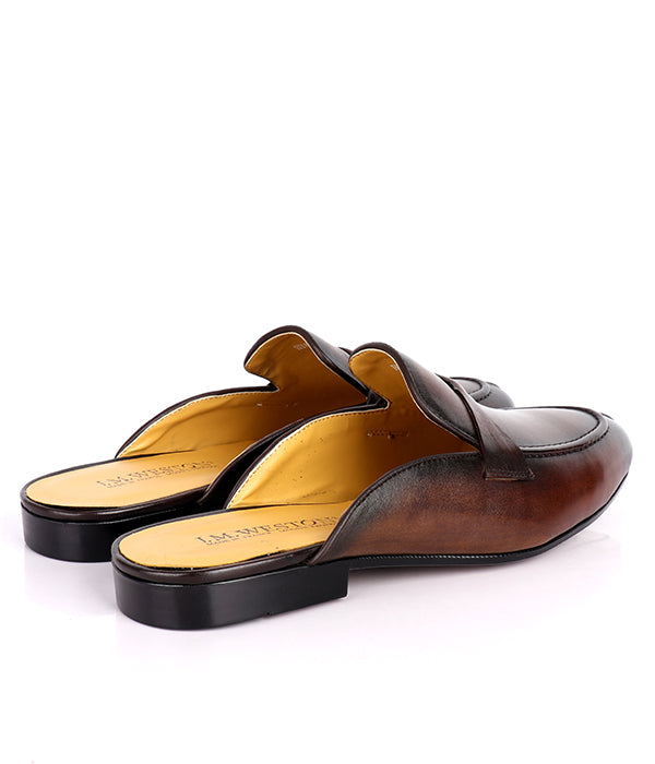 John Foster Plain Genuine Leather Men's Mules|Brown