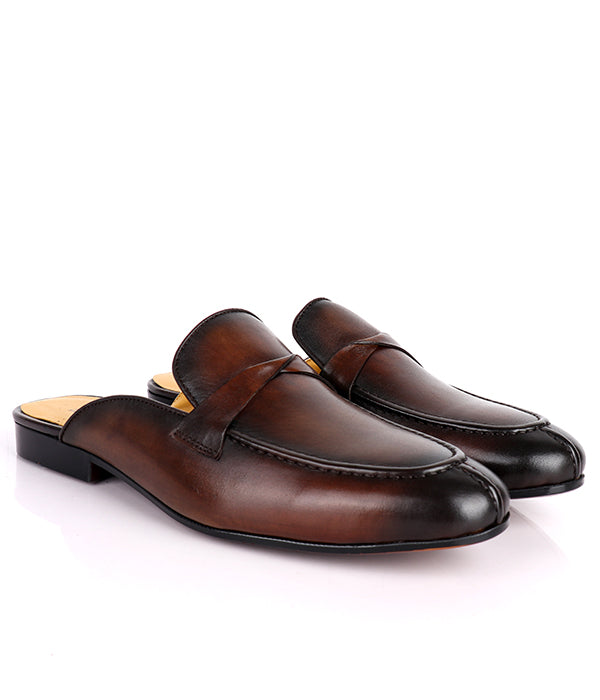 John Foster Plain Genuine Leather Men's Mules|Brown