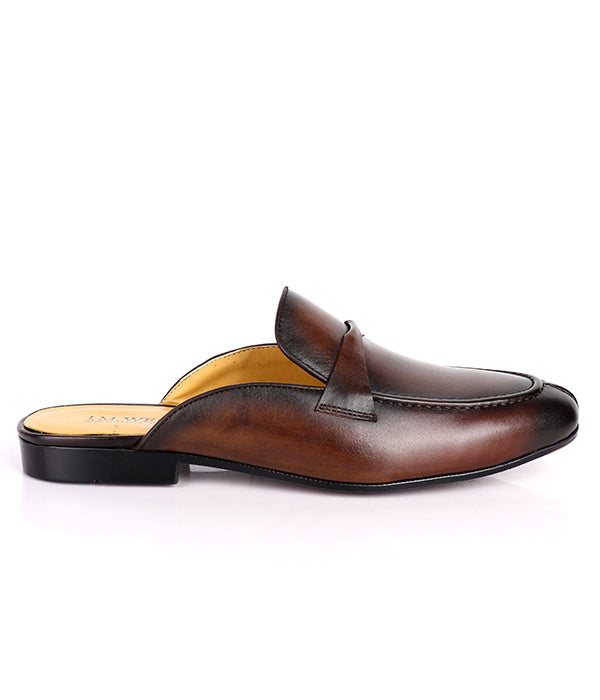 John Foster Plain Genuine Leather Men's Mules|Brown
