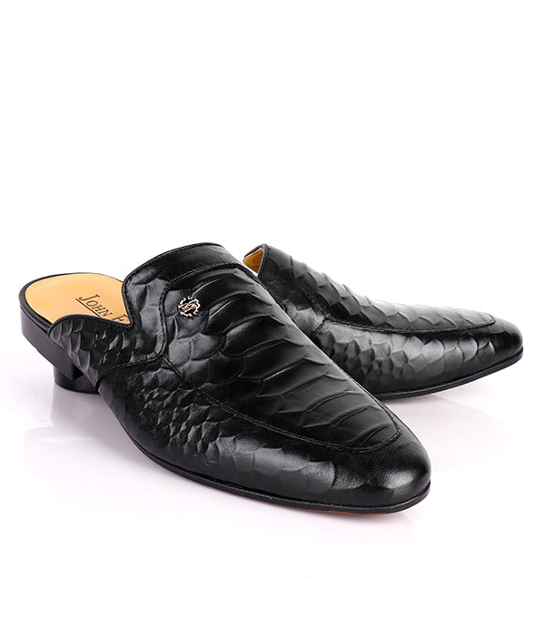 John Foster Croc Design Leather mules |Black