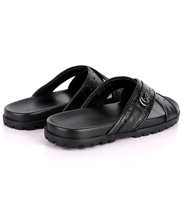 GG Logo Crisscross Slippers|Black