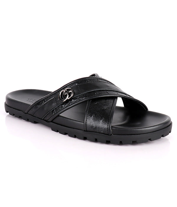 GG Logo Crisscross Slippers|Black