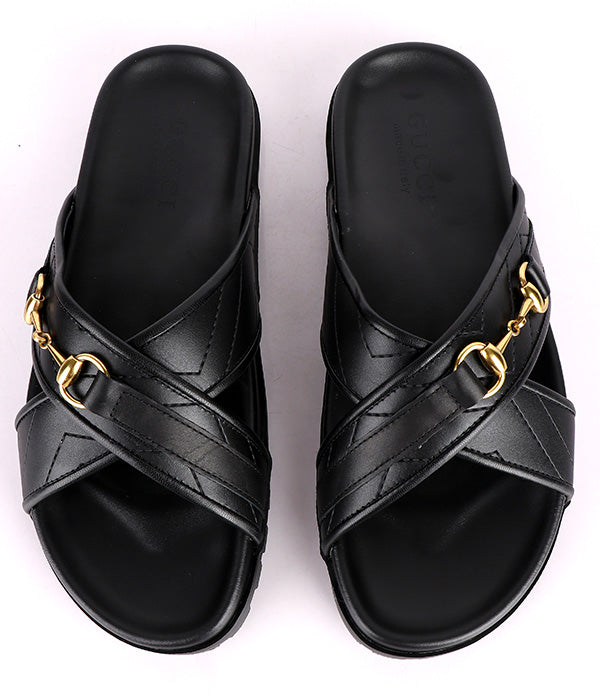 GG HorseBit-Crisscross Slippers|Black