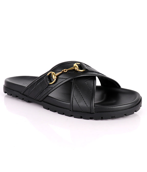 GG HorseBit-Crisscross Slippers|Black
