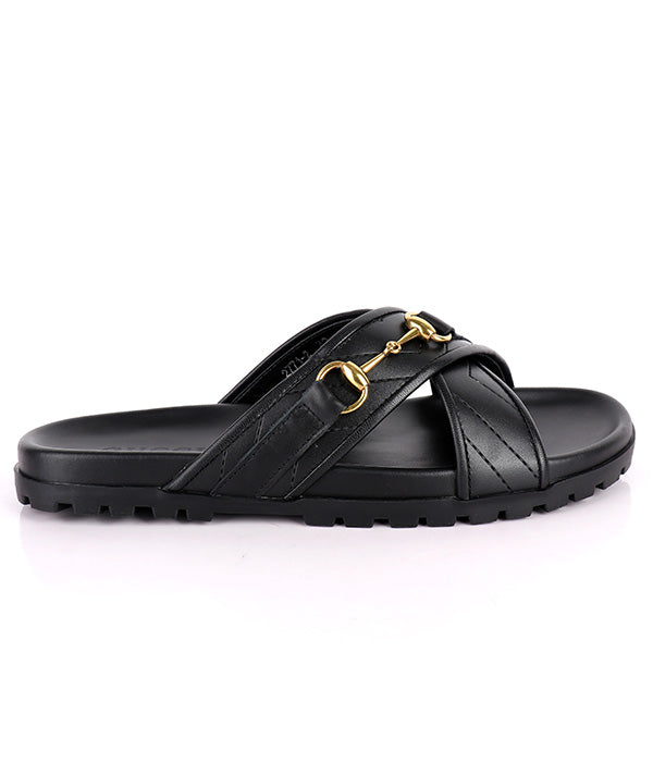 GG HorseBit-Crisscross Slippers|Black