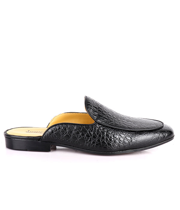 John Foster Seamless Croc Textured Design Mule|Black