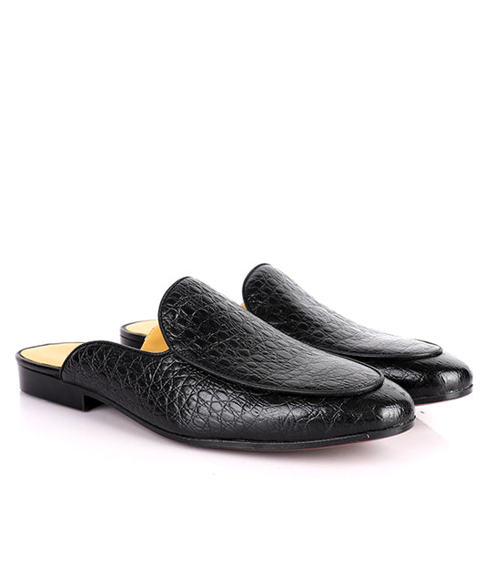 John Foster Seamless Croc Textured Design Mule|Black