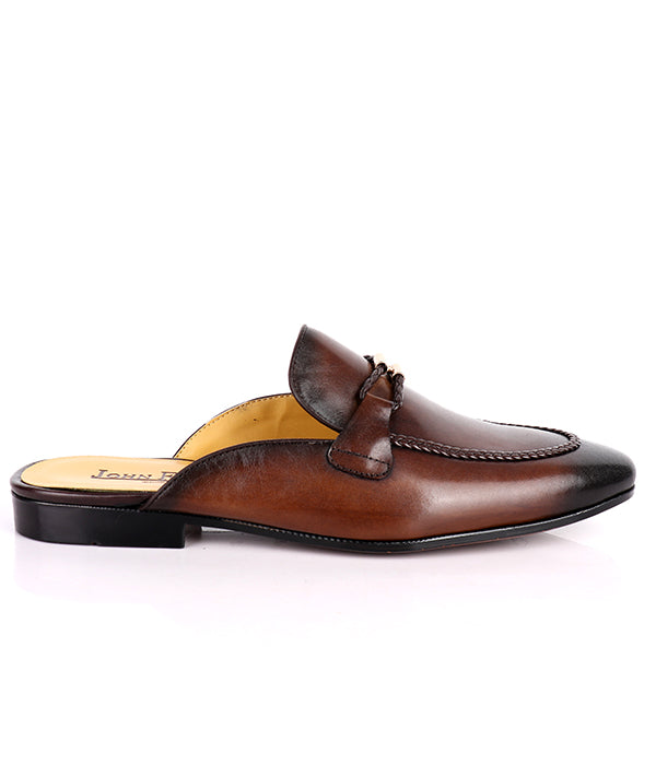 John Foster Genuine Leather Horsebit Mules-Brown