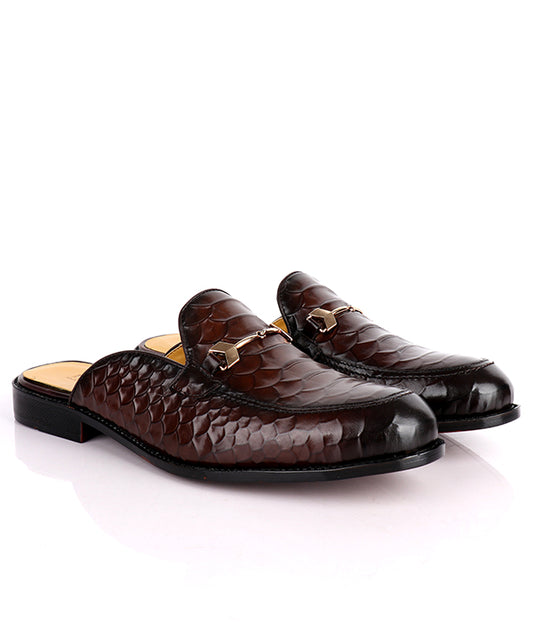 John Foster Croc Horsebit Mules|Brown