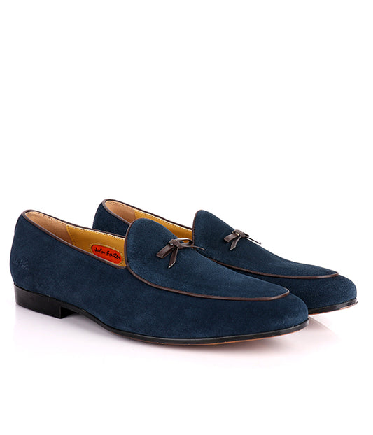 John Foster Bow Design Suede Loafers | Navy Blue