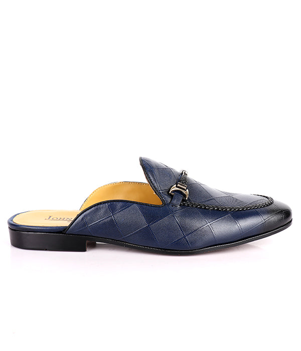 John Foster Squared Pattern Horsebit Mules|Blue