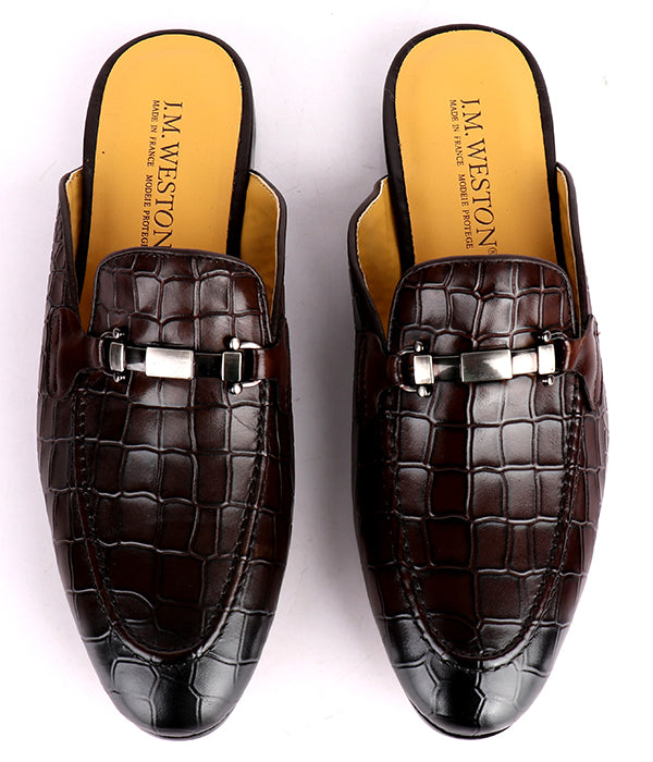 John Foster Croc Horsebit Mule | Coffee Brown