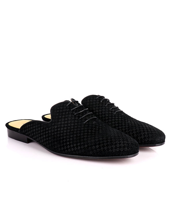 John Foster Lace-up Suede Men's Mules|Black