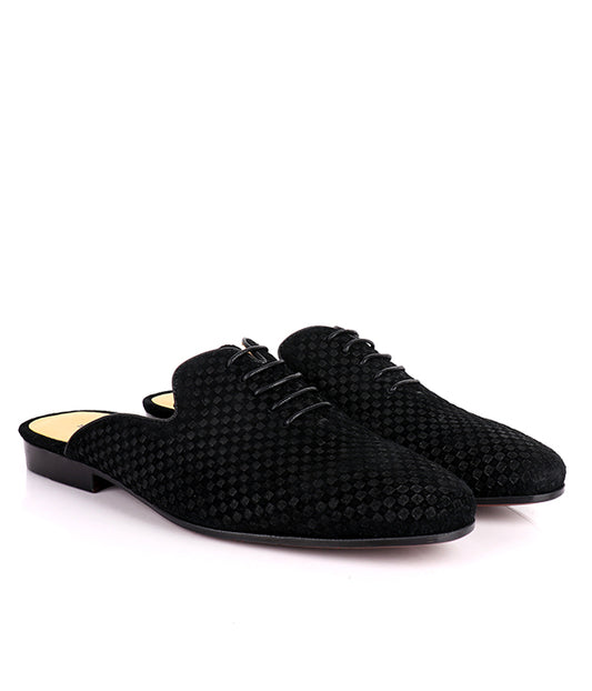 John Foster Lace-up Suede Men's Mules|Black