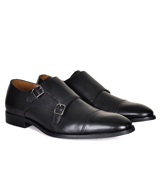 Aldo Black Double Monk Strap Leather Shoes