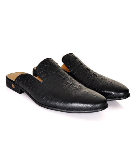 Berluti Croc. Black Leather Mule
