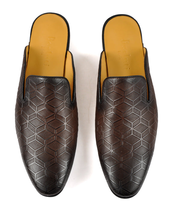 Berluti Patterned Leather Coffee Mules