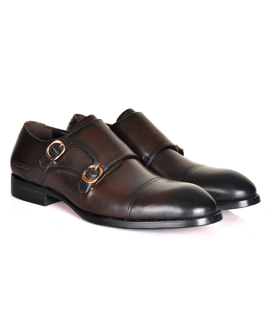 Aldo Coffee Monk Strap Leather Shoes