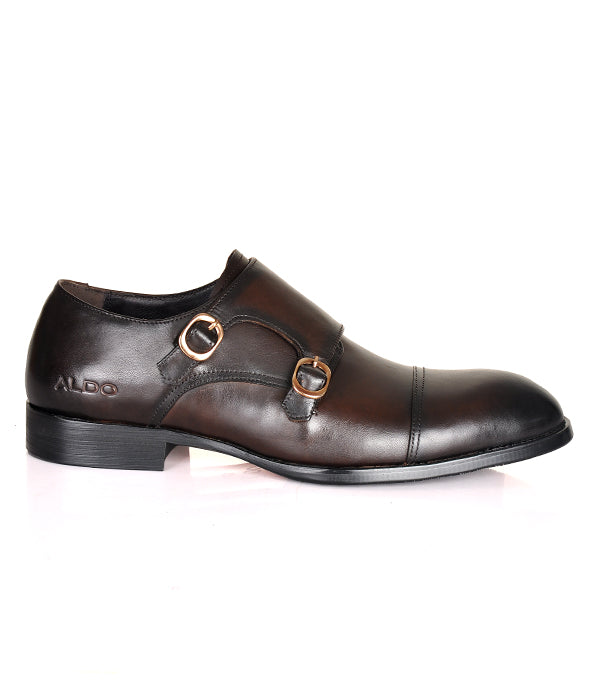 Aldo Coffee Monk Strap Leather Shoes